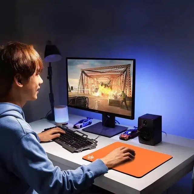 Alt view image 5 of 7 - YUGMCOCE Large Gaming Mouse Pad Water Resist Non-Slip Mousepad Rubber Desk Mouse Pad with Stitched Edges Computer Keyboard Mouse Mat for Gaming Office & Home 18.8 * 15.7in (Orange)