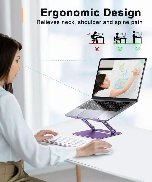 Alt view image 2 of 7 - Adjustable Laptop Stand for Desk Portable Laptop Stand Holder and Riser Foldable Aluminum Notebook Computer Stands for MacBook Air Pro HP    Chromebook 10-15.6 inch Purple