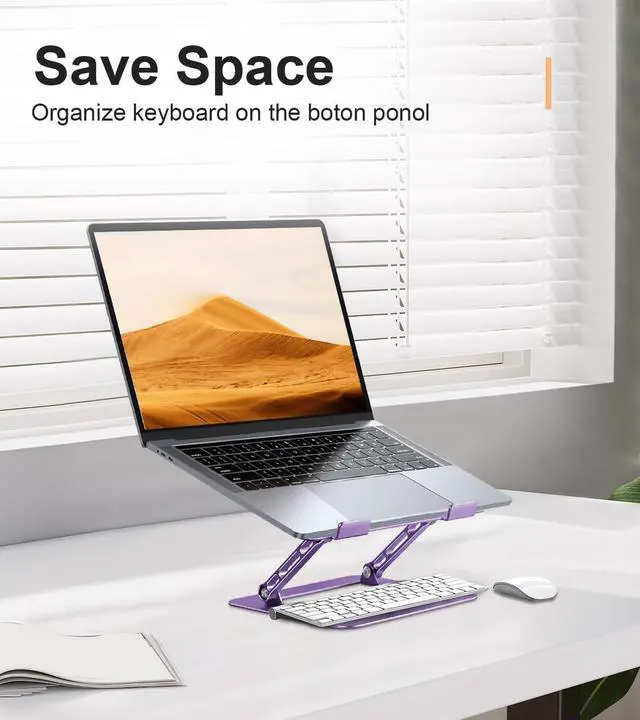 Alt view image 3 of 7 - Adjustable Laptop Stand for Desk Portable Laptop Stand Holder and Riser Foldable Aluminum Notebook Computer Stands for MacBook Air Pro HP    Chromebook 10-15.6 inch Purple