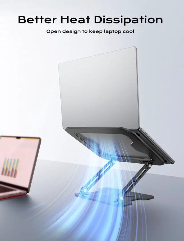 Alt view image 3 of 7 - Foldable Laptop Stand for Desk Adjustable Height Ergonomic Computer Stand Portable Laptop Riser for MacBook Air Pro All 10-16 Notebooks Laptops Space Black
