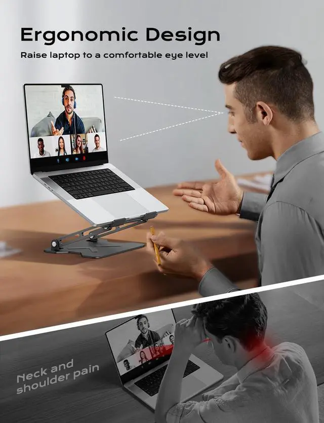 Alt view image 2 of 7 - Foldable Laptop Stand for Desk Adjustable Height Ergonomic Computer Stand Portable Laptop Riser for MacBook Air Pro All 10-16 Notebooks Laptops Space Black