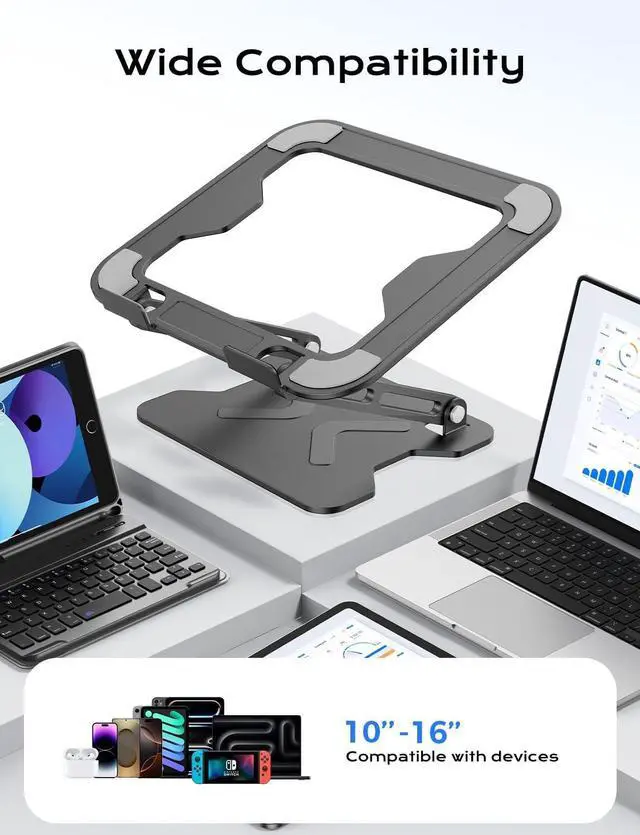 Alt view image 4 of 7 - Foldable Laptop Stand for Desk Adjustable Height Ergonomic Computer Stand Portable Laptop Riser for MacBook Air Pro All 10-16 Notebooks Laptops Space Black