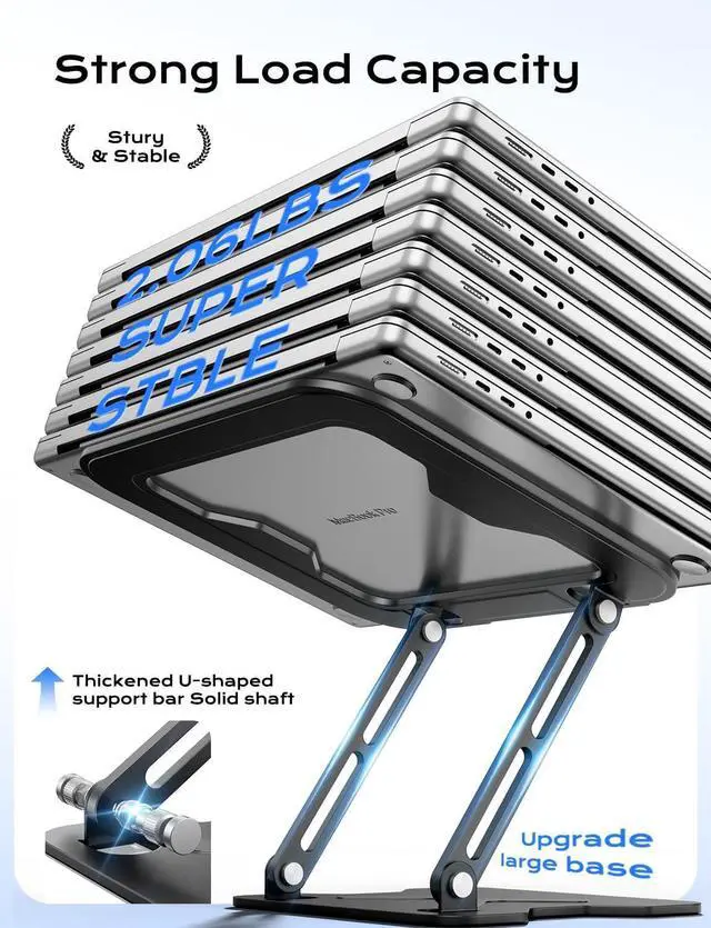 Alt view image 5 of 7 - Foldable Laptop Stand for Desk Adjustable Height Ergonomic Computer Stand Portable Laptop Riser for MacBook Air Pro All 10-16 Notebooks Laptops Space Black