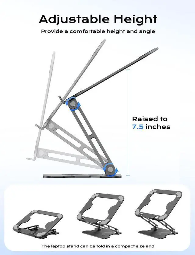 Alt view image 6 of 7 - Foldable Laptop Stand for Desk Adjustable Height Ergonomic Computer Stand Portable Laptop Riser for MacBook Air Pro All 10-16 Notebooks Laptops Space Black