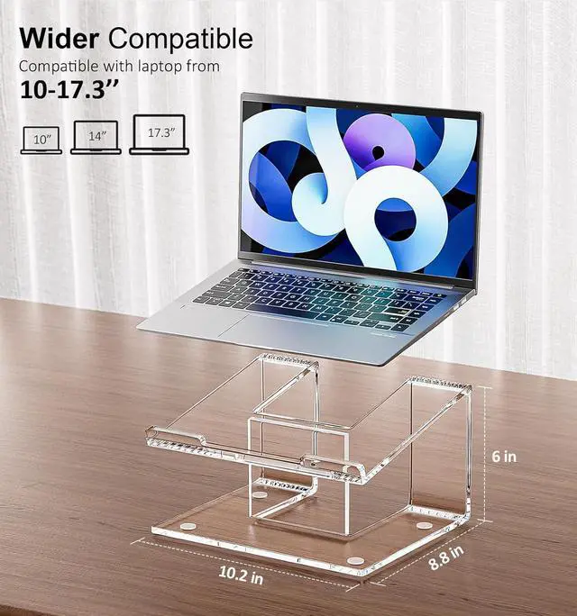 Alt view image 4 of 7 - Acrylic Laptop Stand for Desk, Laptop Riser for 10-17.3 Inch Laptops, Ergonomic Computer Stand Holder Compatible with Macbooks and Notebooks- Clear