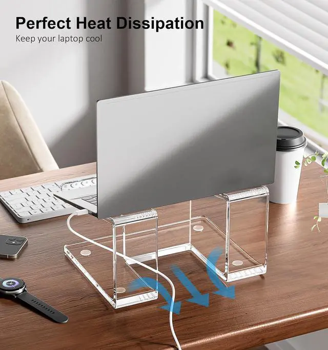 Alt view image 3 of 7 - Acrylic Laptop Stand for Desk, Laptop Riser for 10-17.3 Inch Laptops, Ergonomic Computer Stand Holder Compatible with Macbooks and Notebooks- Clear