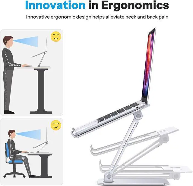 Alt view image 3 of 7 - Laptop Stand for Desk Ergonomic Adjustable Computer Stand Aluminum Portable Desktop Laptop Riser Holder for MacBook Air Pro  HP and All Tablets Up to 15.6 Glossy Silver