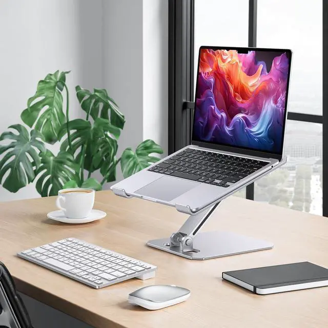 Alt view image 4 of 7 - Laptop Stand for Desk Ergonomic Adjustable Computer Stand Aluminum Portable Desktop Laptop Riser Holder for MacBook Air Pro  HP and All Tablets Up to 15.6 Glossy Silver