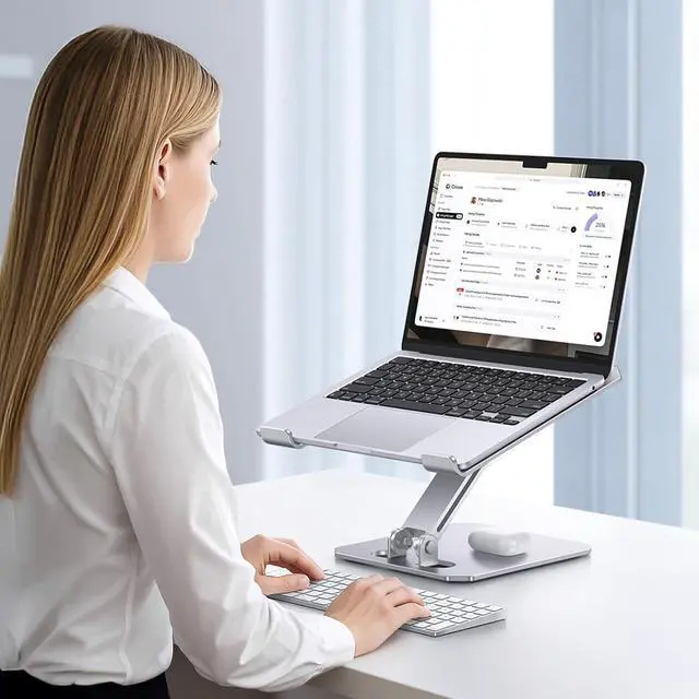 Alt view image 6 of 7 - Laptop Stand for Desk Ergonomic Adjustable Computer Stand Aluminum Portable Desktop Laptop Riser Holder for MacBook Air Pro  HP and All Tablets Up to 15.6 Glossy Silver