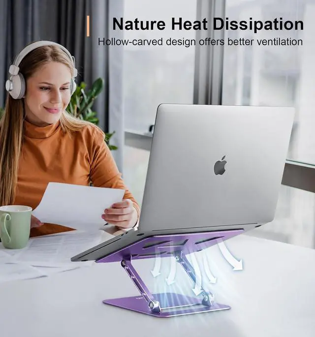 Alt view image 4 of 7 - Adjustable Laptop Stand for Desk Portable Laptop Stand Holder and Riser Foldable Aluminum Notebook Computer Stands for MacBook Air Pro HP    Chromebook 10-15.6 inch Purple