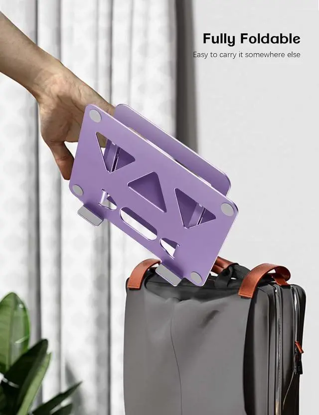 Alt view image 7 of 7 - Adjustable Laptop Stand for Desk Portable Laptop Stand Holder and Riser Foldable Aluminum Notebook Computer Stands for MacBook Air Pro HP    Chromebook 10-15.6 inch Purple