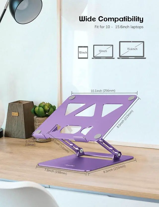 Alt view image 6 of 7 - Adjustable Laptop Stand for Desk Portable Laptop Stand Holder and Riser Foldable Aluminum Notebook Computer Stands for MacBook Air Pro HP    Chromebook 10-15.6 inch Purple