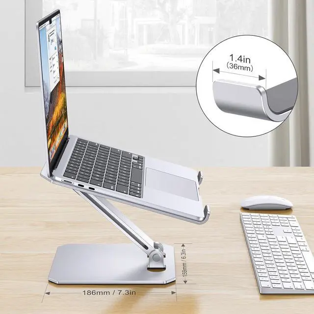 Alt view image 2 of 7 - Laptop Stand for Desk Ergonomic Adjustable Computer Stand Aluminum Portable Desktop Laptop Riser Holder for MacBook Air Pro  HP and All Tablets Up to 15.6 Glossy Silver