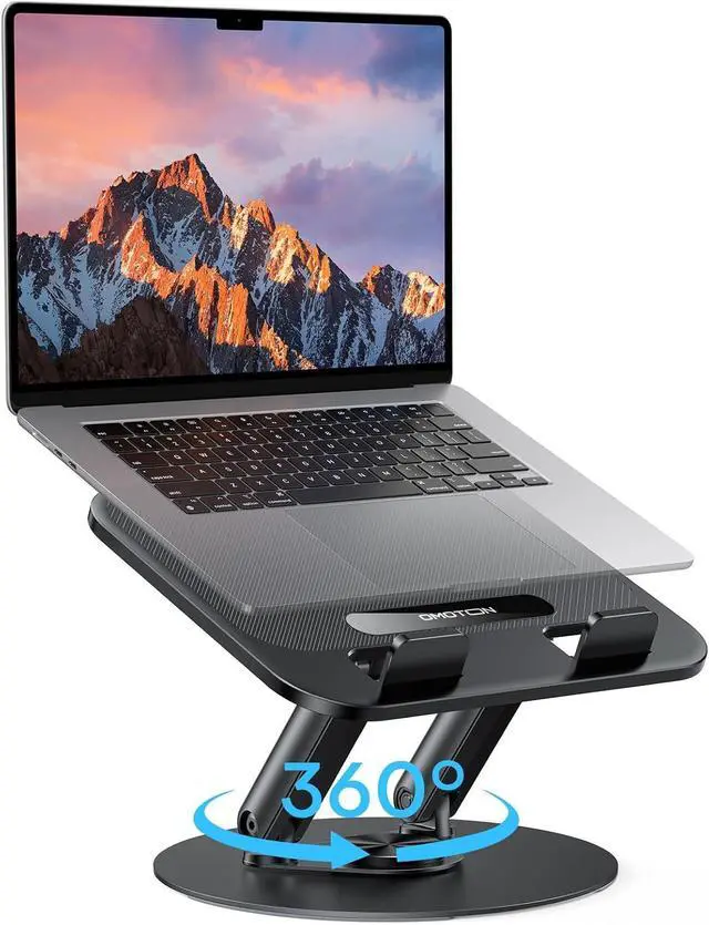 Main image of Laptop Stand for Desk with 360° Rotating Base Ergonomic Laptop Riser for Collaborative Work Easy Storage Fits MacBook/Laptops up to 14 inches Black