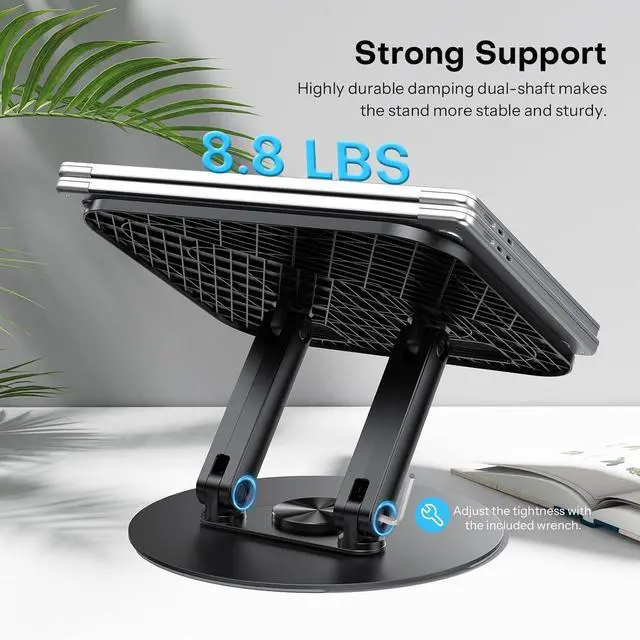 Alt view image 3 of 7 - Laptop Stand for Desk with 360° Rotating Base Ergonomic Laptop Riser for Collaborative Work Easy Storage Fits MacBook/Laptops up to 14 inches Black