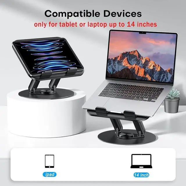 Alt view image 6 of 7 - Laptop Stand for Desk with 360° Rotating Base Ergonomic Laptop Riser for Collaborative Work Easy Storage Fits MacBook/Laptops up to 14 inches Black
