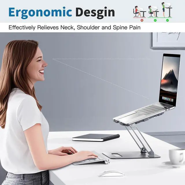 Alt view image 4 of 7 - Adjustable Laptop Cooling Stand with 2 Quiet Fans & RGB Lighting Aluminum Alloy & Foldable Ergonomic Design for MacBook    10-16 Inch Perfect for Gaming DJ Office - Gray