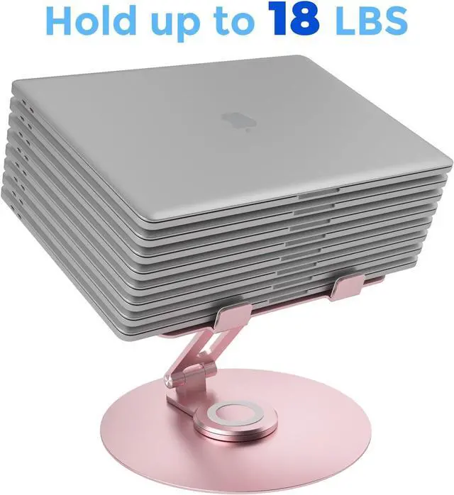 Alt view image 4 of 7 - Swivel Laptop Stand for Desk Adjustable Height Aluminum Computer Stand with 360 Rotating Base Foldable Ergonomic Riser Portable Laptop Holder Compatible with MacBook All Laptops 10-17 Pink