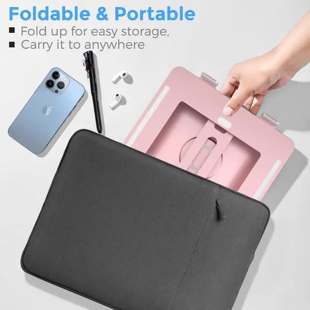 Alt view image 5 of 7 - Swivel Laptop Stand for Desk Adjustable Height Aluminum Computer Stand with 360 Rotating Base Foldable Ergonomic Riser Portable Laptop Holder Compatible with MacBook All Laptops 10-17 Pink