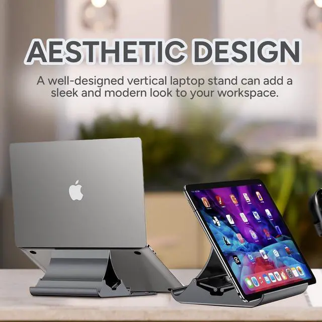 Alt view image 6 of 7 - Vertical Laptop Stand - Automatic Adjustable Multi-Device Organizer With Non-Slip Silicone Pad - Ideal Home & Office Stand for Men & Women - Desk Dock