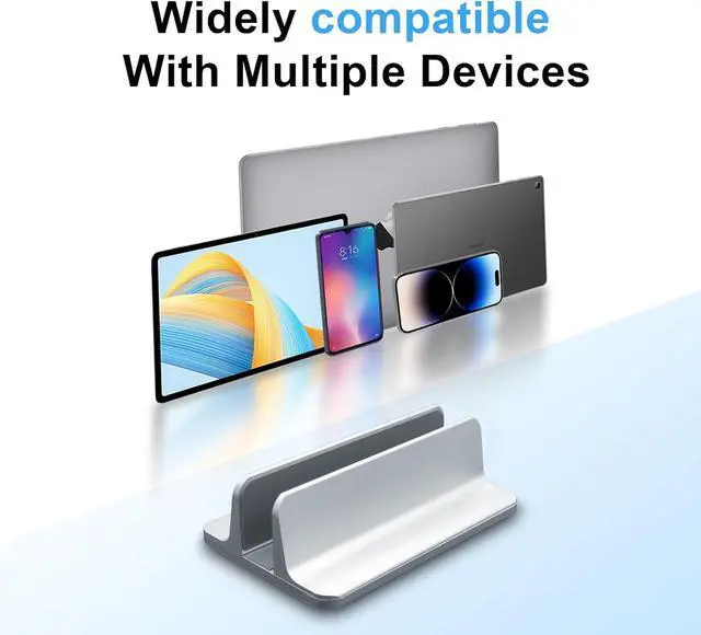 Alt view image 2 of 7 - Vertical Laptop Stand Holder Desktop Aluminum Notebook Stand with Adjustable Dock Size(Up to 17.3 inch) Compatible with All /MacBook Pro/Air  Hp Surface iPad Gaming Laptops(Silver)