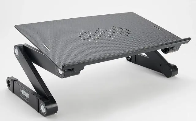 Main image of WorkEZ Adjustable Laptop Stand for Desk Laptop Stand Adjustable Height Foldable Aluminum Cooling Computer Holder & Riser for Desk Bed Black XL