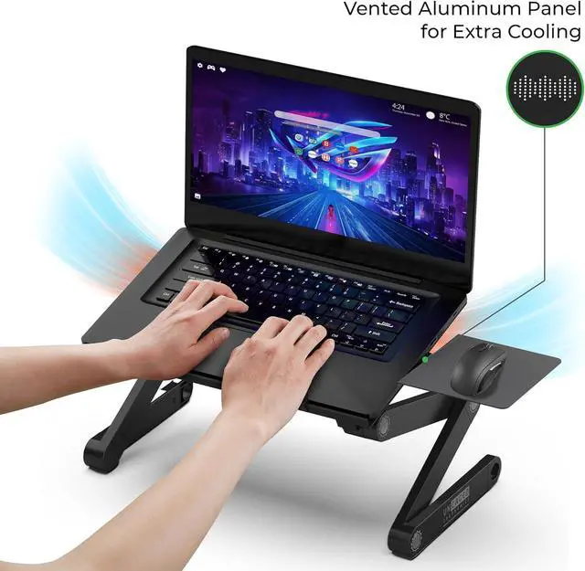 Alt view image 3 of 7 - WorkEZ Adjustable Laptop Stand for Desk Laptop Stand Adjustable Height Foldable Aluminum Cooling Computer Holder & Riser for Desk Bed Black XL