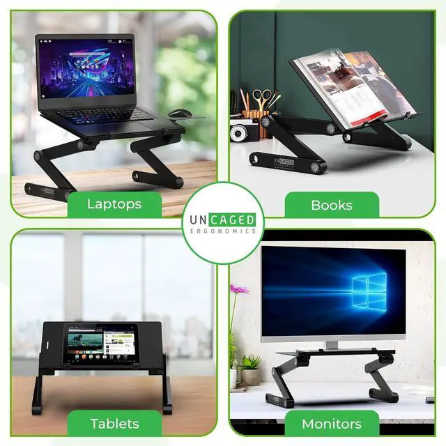 Alt view image 6 of 7 - WorkEZ Adjustable Laptop Stand for Desk Laptop Stand Adjustable Height Foldable Aluminum Cooling Computer Holder & Riser for Desk Bed Black XL