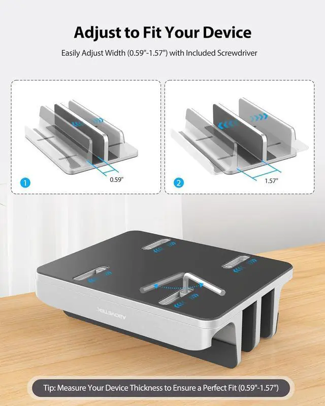 Alt view image 4 of 7 - Vertical Laptop Stand 3 Slots Aluminum Desk Laptop Holder & Laptop Docking Station Stand for MacBook Tablet Phone - Universal Fit (Up to 17.3) - Heavy Duty Polished Anti Slide - Silver