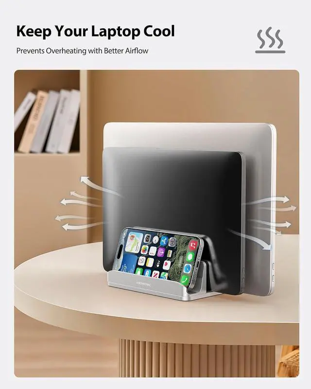 Alt view image 7 of 7 - Vertical Laptop Stand 3 Slots Aluminum Desk Laptop Holder & Laptop Docking Station Stand for MacBook Tablet Phone - Universal Fit (Up to 17.3) - Heavy Duty Polished Anti Slide - Silver