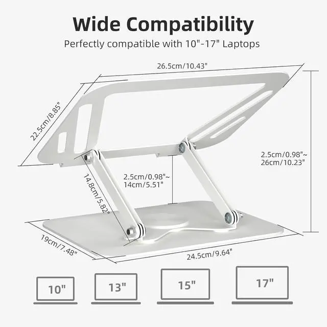 Alt view image 2 of 7 - Laptop Stand for Desk Adjustable Computer Notebook Stand with 360° Rotating Base Ergonomic Laptop Riser for Collaborative Work Foldable & Portable Laptop Stand fits for 11-17 Laptops White