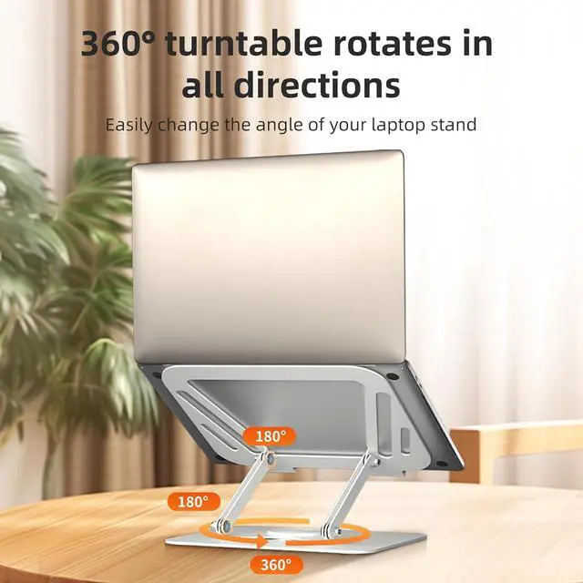 Alt view image 3 of 7 - Laptop Stand for Desk Adjustable Computer Notebook Stand with 360° Rotating Base Ergonomic Laptop Riser for Collaborative Work Foldable & Portable Laptop Stand fits for 11-17 Laptops White