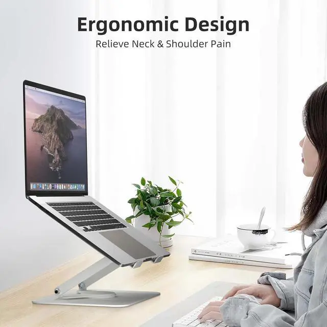 Alt view image 6 of 7 - Laptop Stand for Desk Adjustable Computer Notebook Stand with 360° Rotating Base Ergonomic Laptop Riser for Collaborative Work Foldable & Portable Laptop Stand fits for 11-17 Laptops White