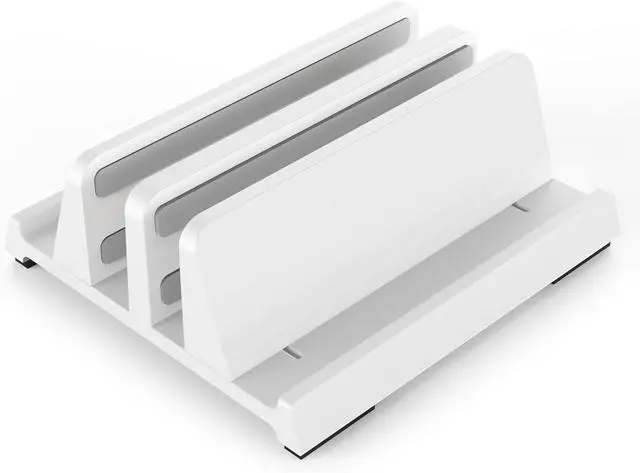Main image of Vertical Laptop Stand for Desk Dual Slots Plastic Laptop Holder with Space Saving 4-in-1 Design Adjustable Laptop Stand Supports MacBook Chromebook Surface  (White)
