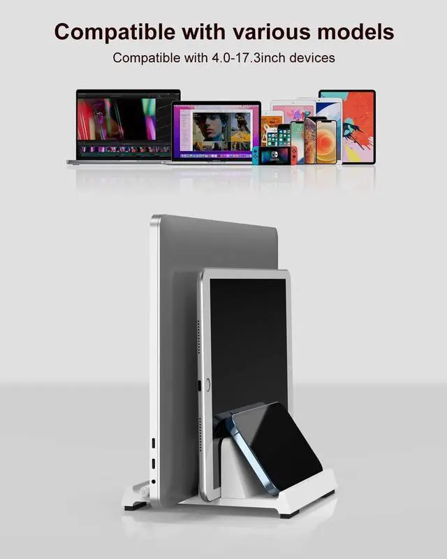 Alt view image 7 of 7 - Vertical Laptop Stand for Desk Dual Slots Plastic Laptop Holder with Space Saving 4-in-1 Design Adjustable Laptop Stand Supports MacBook Chromebook Surface  (White)