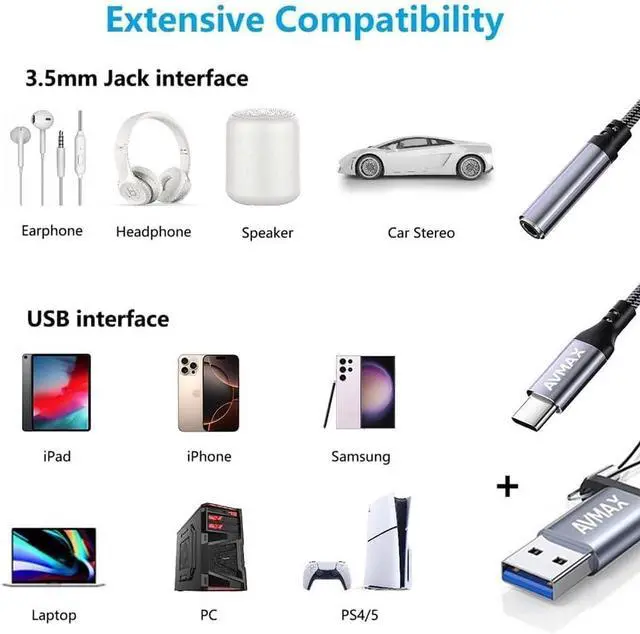 Alt view image 4 of 7 - USB C to 3.5mm Audio Headphone Adapter HiFi 2 Pack Type c to Aux Female Cable for 16 15 Plus S24 S23 S22 S21 S20 and More Type c Devices