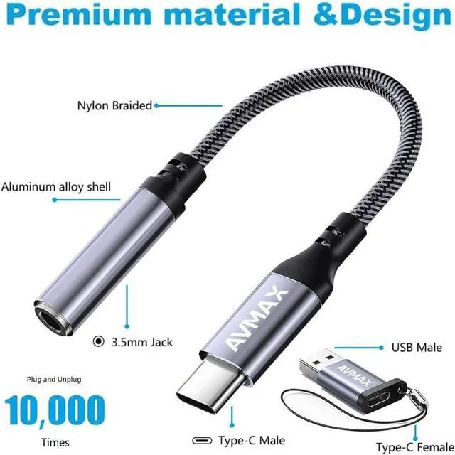Alt view image 6 of 7 - USB C to 3.5mm Audio Headphone Adapter HiFi 2 Pack Type c to Aux Female Cable for 16 15 Plus S24 S23 S22 S21 S20 and More Type c Devices
