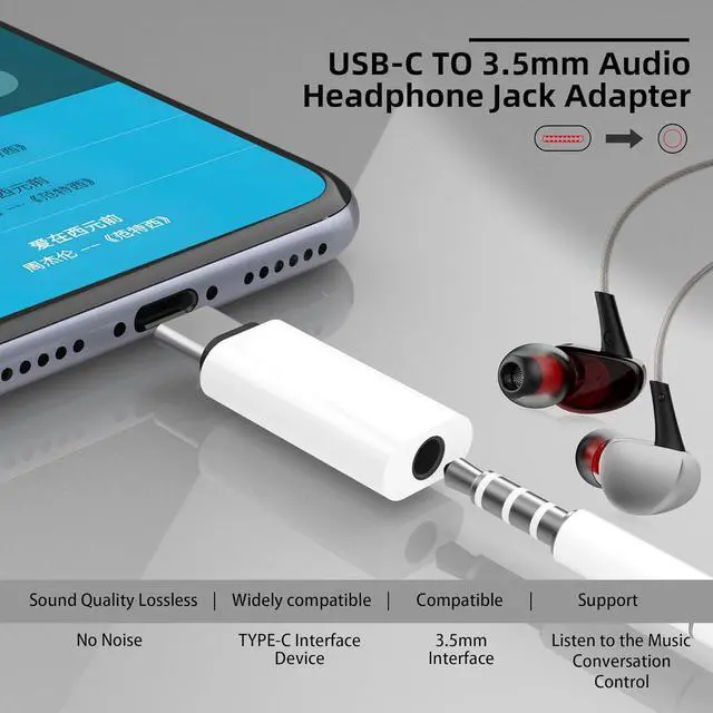 Alt view image 2 of 6 - USB C to 3.5mm Audio Adapter USB Type C to 3.5mm Female Headphone Jack Dongle Aux Adapter DAC Stereo HiFi Compatible with  Galaxy S24 Ultra/ S23+ iPad Pro Pixel iPhone 16/15/14 - White