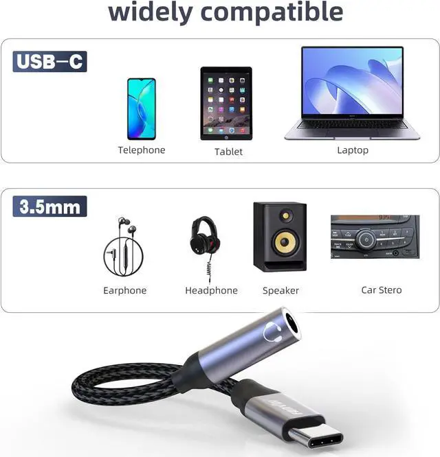 Alt view image 2 of 5 - Type C to 3.5mm Headphone Jack Adapter(2 Park) USB C to Audio AUX Cable Dongle Cord Compatible with iPhone 15 Series Pixel 4 3 2 XL  Galaxy Ultra + Note 20 S and More (Gun Grey)
