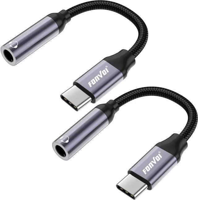 Main image of Type C to 3.5mm Headphone Jack Adapter(2 Park) USB C to Audio AUX Cable Dongle Cord Compatible with iPhone 15 Series Pixel 4 3 2 XL  Galaxy Ultra + Note 20 S and More (Gun Grey)