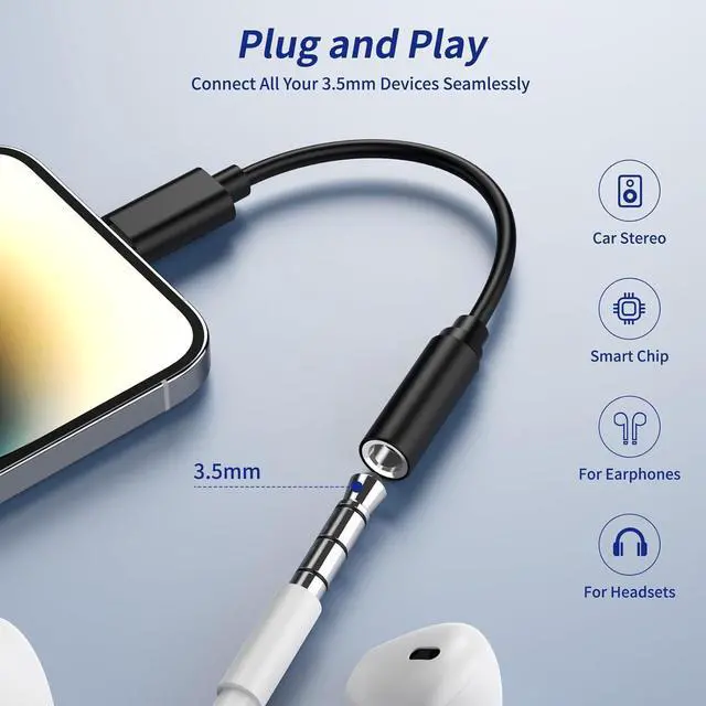 Alt view image 5 of 7 - 2Pack  MFi Certified Lightning to 3.5mm Headphone Jack Adapter iPhone to 3.5 mm Earphone Aux Audio Converter Dongle Cable - Compatible with iPhone 14 13 12 11 Pro Max X XS Max XR 8 7 Plus