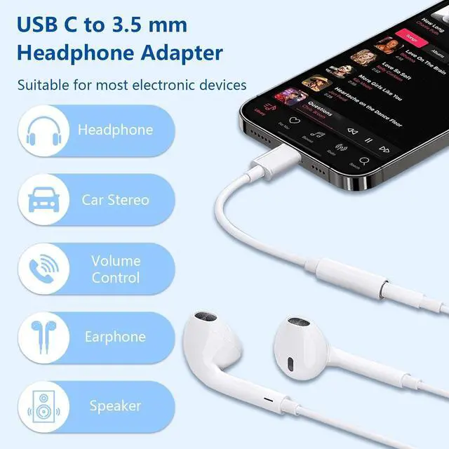 Alt view image 4 of 6 - 5 Pack USB C to 3.5mm Headphone Jack Adapter Type C Audio Aux Cable Dongle Compatible for iPhone 16/15/15 Plus/15 Pro/15 Pro Max/iPad/Pixel  Galaxy S23 S22 S21 S20 Ultra Z Flip/Note