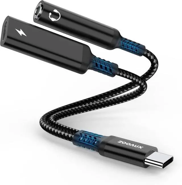 Main image of USB C to 3.5mm Audio Adapter and Charger 2 in 1 Type C to Aux Headphone Jack Dongle Cable Cord with PD 60W Fast Charging for iPhone 16/15 Galaxy S25/S24/S23 Ultra iPad Pro Pixel (Black)