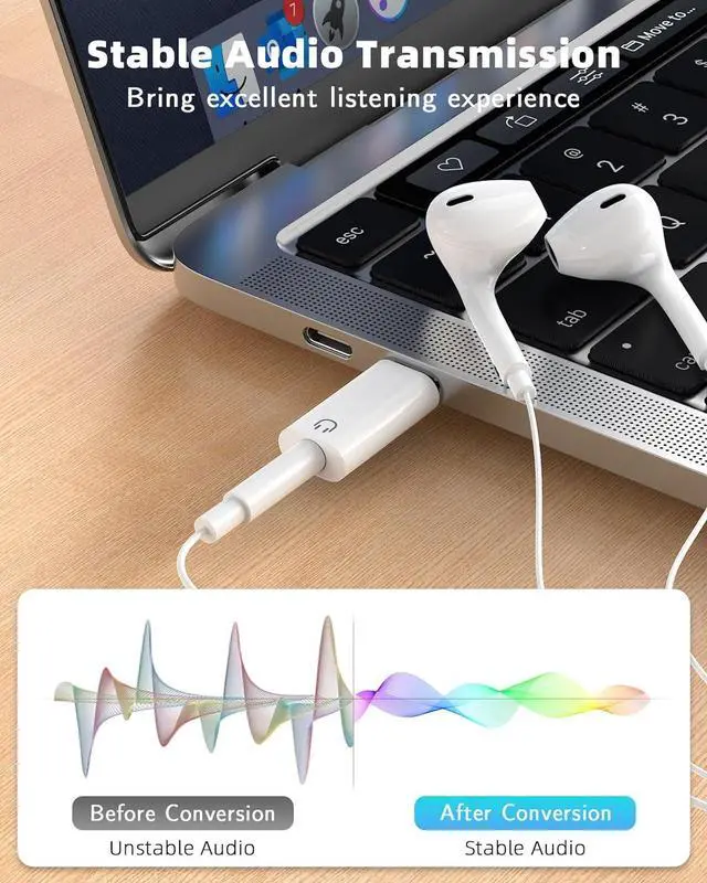 Alt view image 3 of 7 - USB C to 3.5mm Audio Headphone Adapter Type C to Headphone 3.5mm Aux Jack Dongle Compatible with iPhone 16 15 Pro Max Plus Galaxy S24 S23 S22 iPad Air/Pro MacBook Pixel White