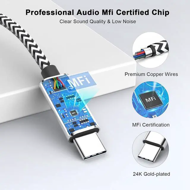 Alt view image 2 of 7 - [ MFi Certified] USB C to 3.5mm Jack Audio Adapter Aux Cord for iPhone 15 Pro Max Type C Aux Cord for iPhone 16 Pro Max 15 Plus 15 Pro Galaxy Pixel iPad to Car Home Stereo Speaker Headphone