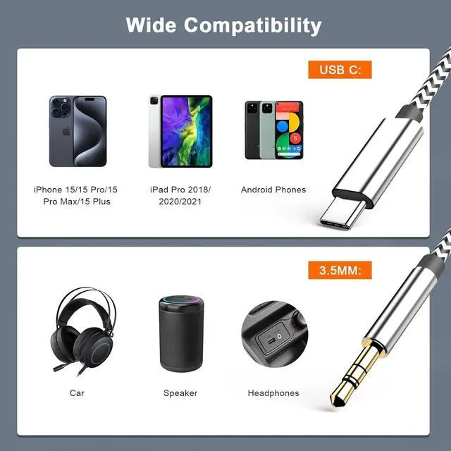 Alt view image 5 of 7 - [ MFi Certified] USB C to 3.5mm Jack Audio Adapter Aux Cord for iPhone 15 Pro Max Type C Aux Cord for iPhone 16 Pro Max 15 Plus 15 Pro Galaxy Pixel iPad to Car Home Stereo Speaker Headphone