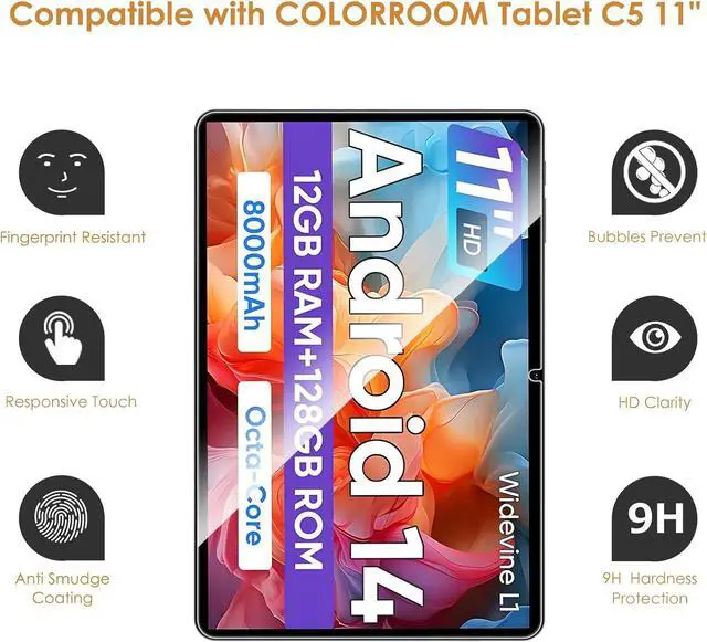 Alt view image 2 of 5 - 2-Pack Screen Protector Compatible with COLORROOM Tablet C5 11 inch Tablet [HD Clarity] [9 Hardness] [Anti-Scratch] Tempered Glass