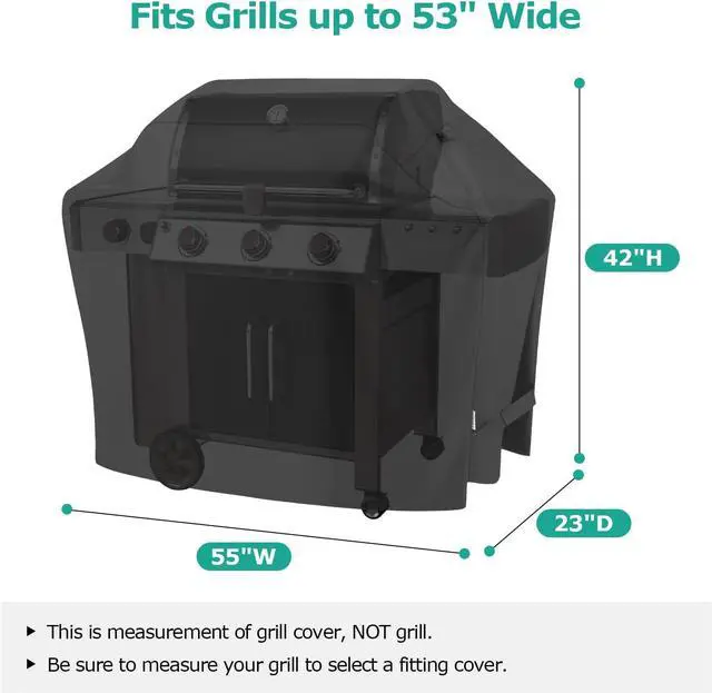 Alt view image 2 of 7 - Grill Cover 55 Inch Outdoor Heavy Duty Waterproof Barbecue Gas Cover UV & Fade Resistant All Weather Protection Compatible for Weber Charbroil Nexgrill Kenmore Grills and More Black