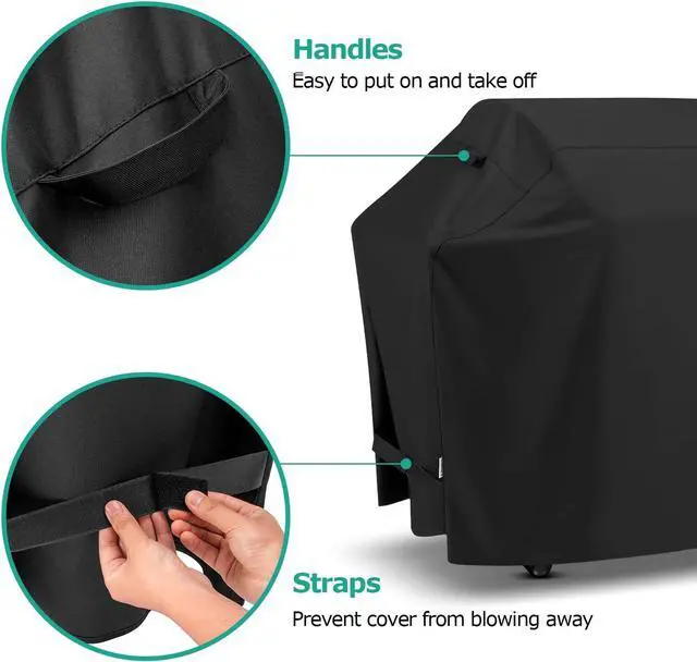 Alt view image 6 of 7 - Grill Cover 55 Inch Outdoor Heavy Duty Waterproof Barbecue Gas Cover UV & Fade Resistant All Weather Protection Compatible for Weber Charbroil Nexgrill Kenmore Grills and More Black