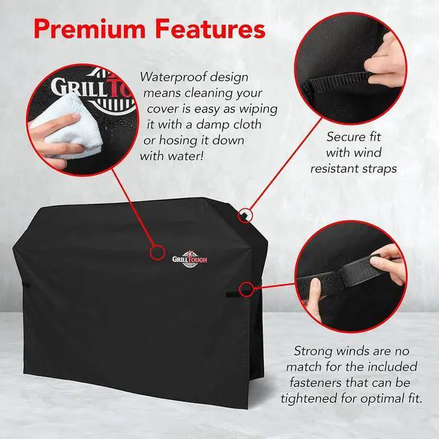 Alt view image 3 of 6 - Heavy Duty BBQ Grill Cover for Outdoor Grill 58 Inch  Waterproof Weather Resistant UV & Fade Resistant with Adjustable Straps  Gas Grill Cover for Weber Genesis Charbroil etc. Black